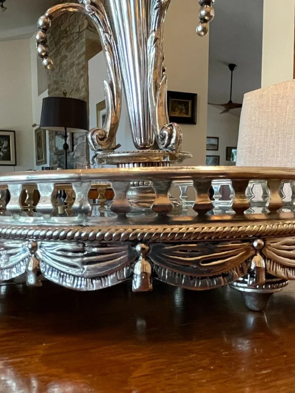 Vintage Shabby Shic Godinger Silver Plated Epergne 3 Branch Candleabra Mirror Tr